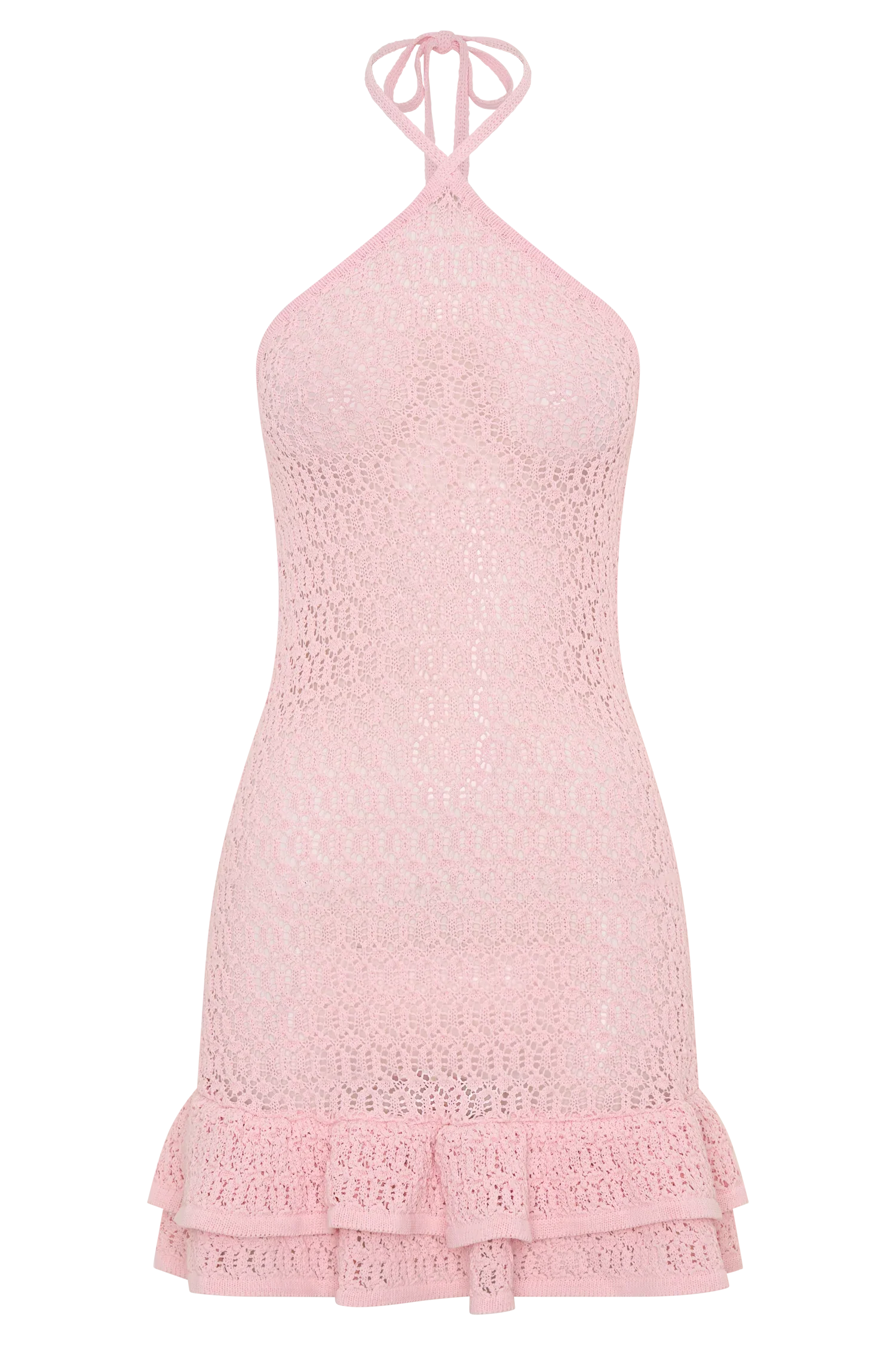 Carrisa Crochet Knit Mini Dress Baby Pink