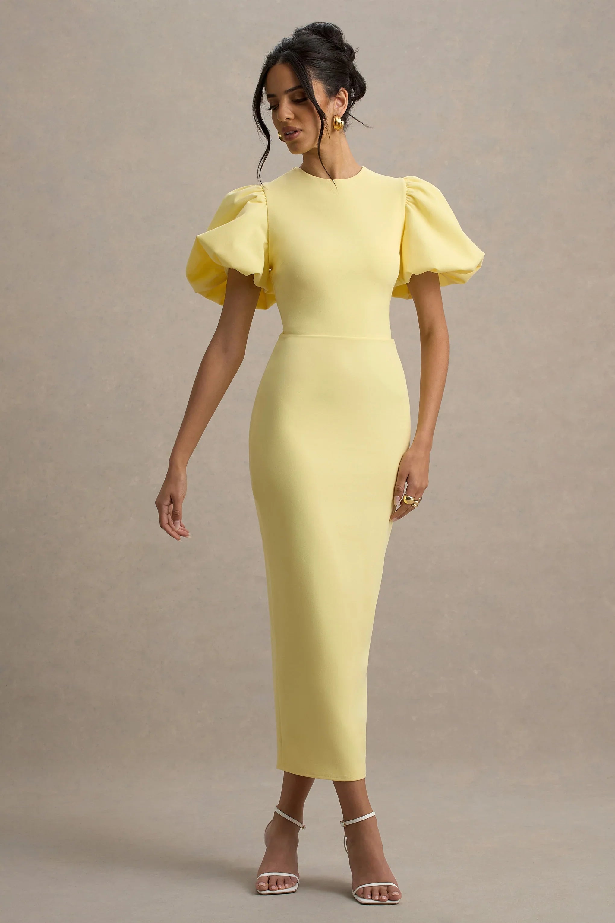 Dakota Lemon Puff Sleeve Midi Dress