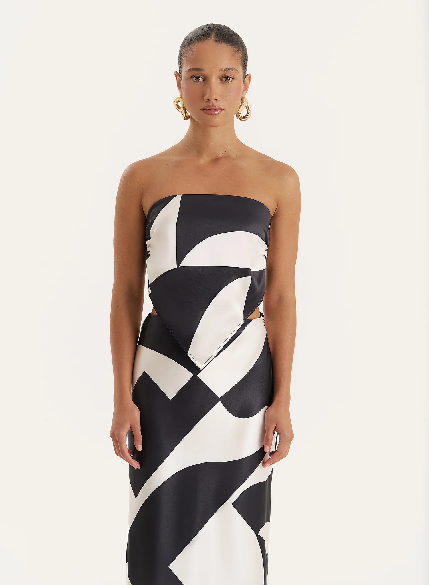 Abstract Print Satin Bandeau Top