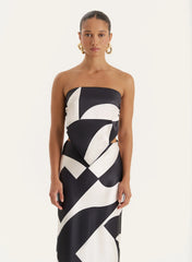 Abstract Print Satin Bandeau Top
