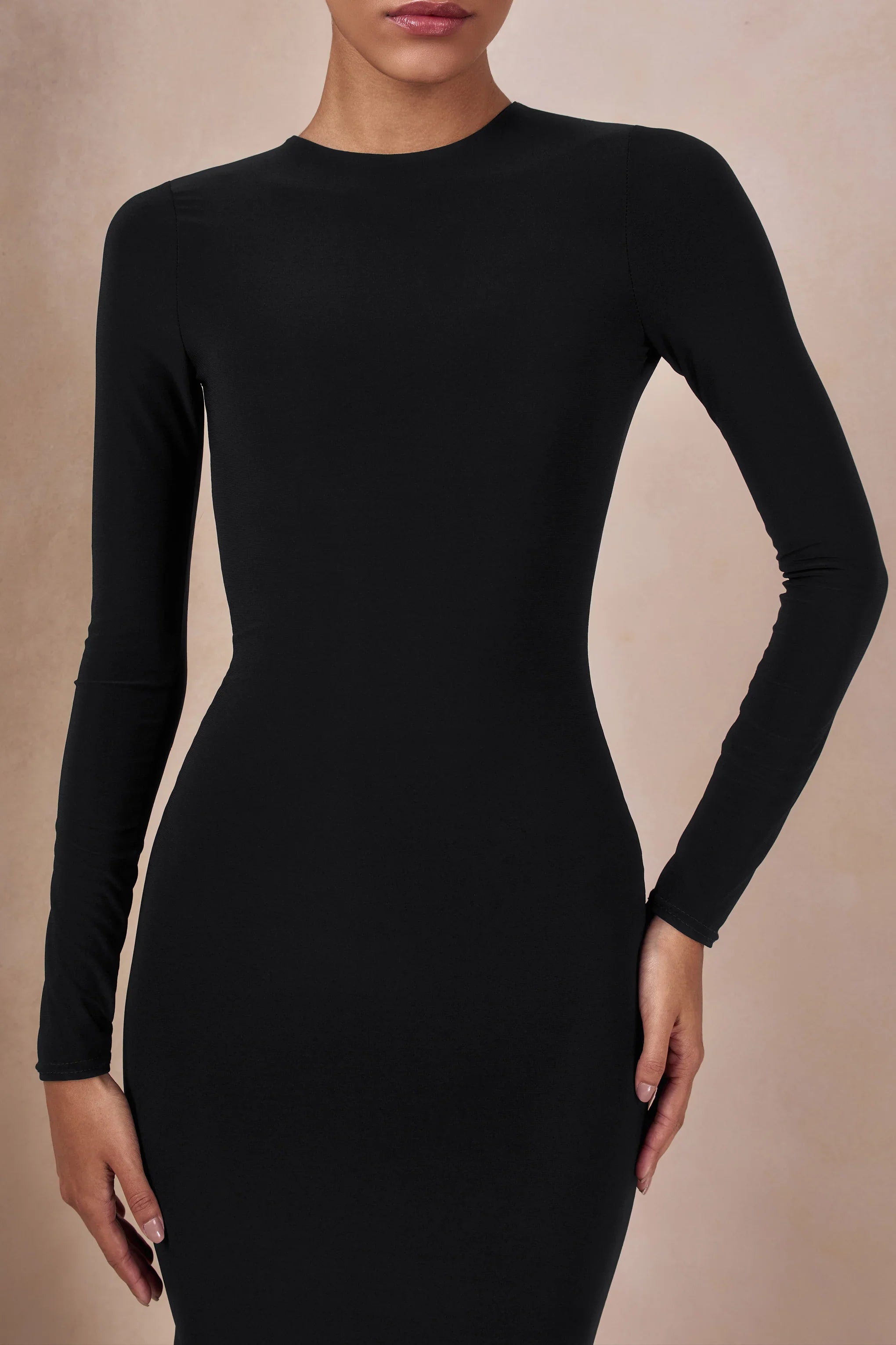 One Step Ahead Black Long Sleeve Backless Fishtail Maxi Dress
