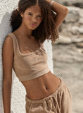 Beige Towelling Branded Bralet Top