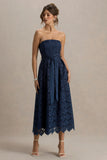 Shania Navy Lace Bandeau Skater Midi Dress