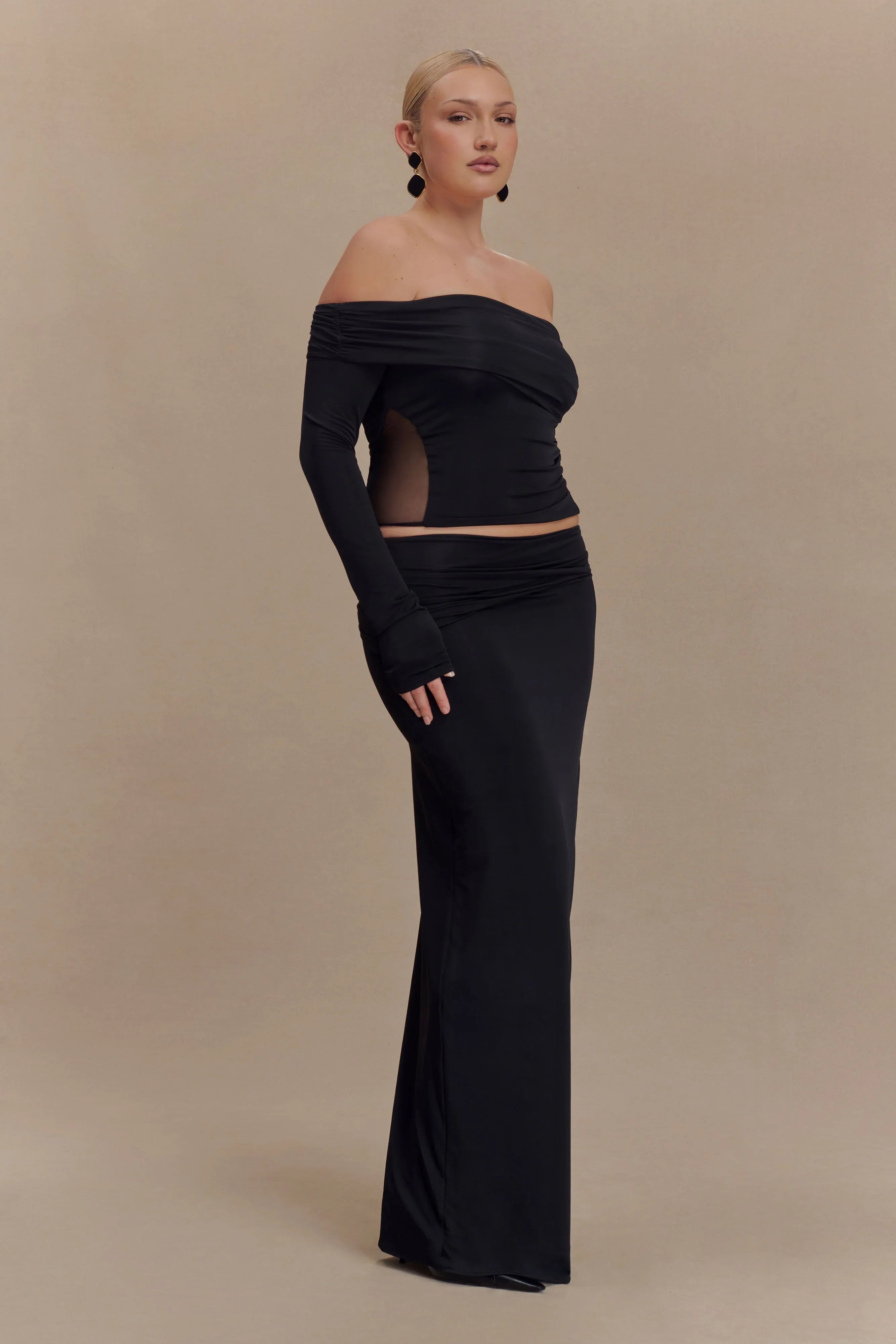Judy Slinky And Mesh Maxi Skirt Black