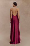 Bella Satin Halter Maxi Dress Mahogany