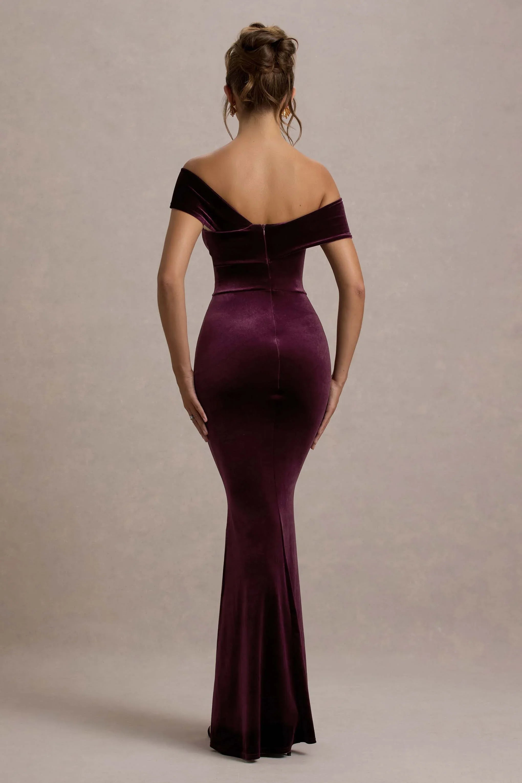Candela Port Velvet Asymmetric Bardot Maxi Dress