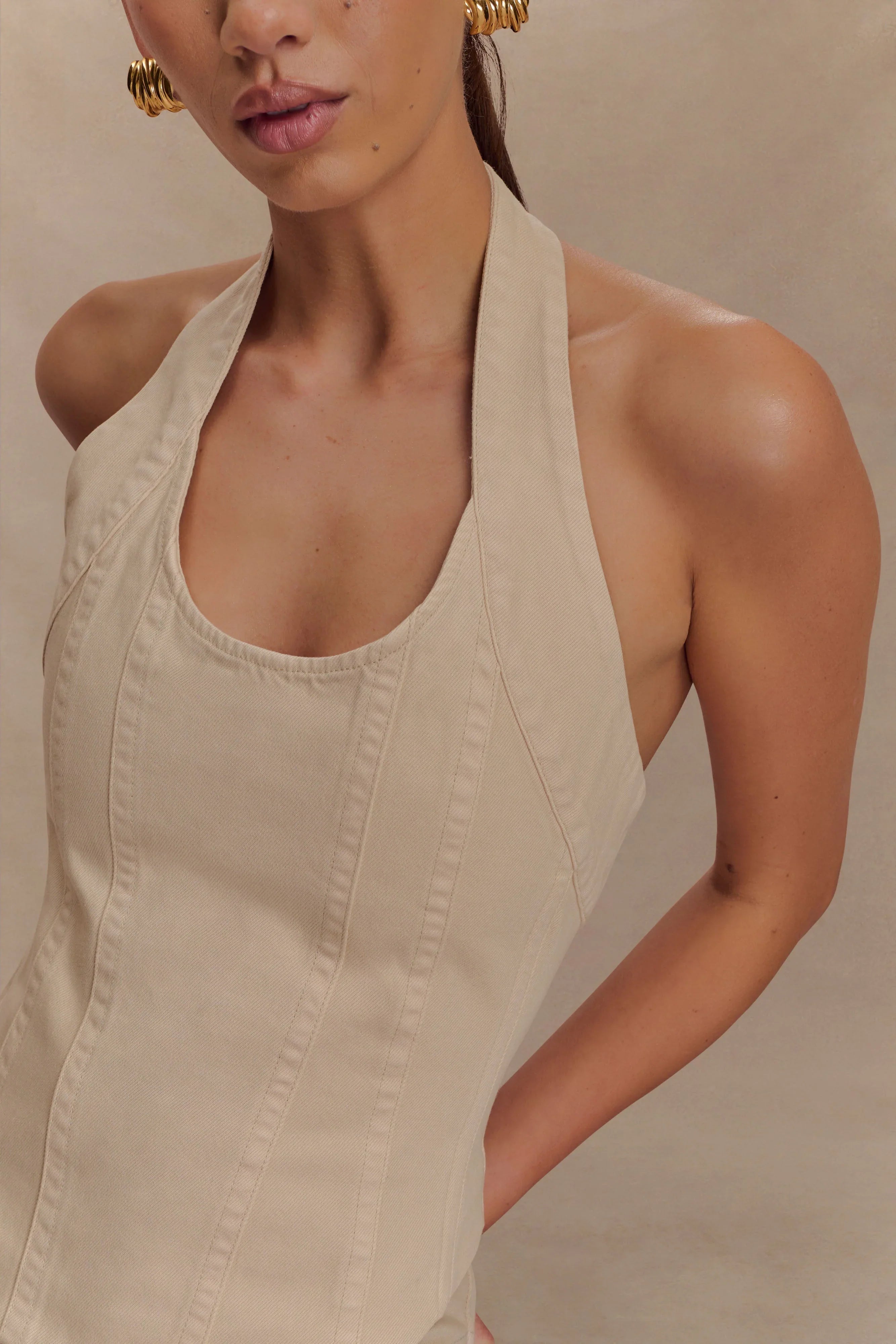 Meadow Denim Corset Halter Top Stone Wash
