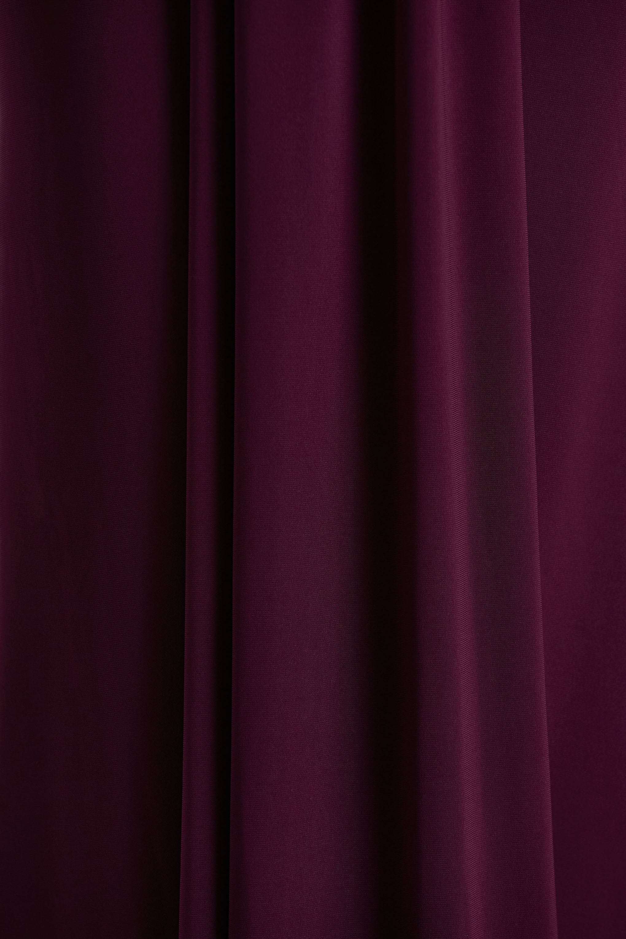 Flashy Burgundy Plunge Neck Maxi Dress With Ruched Detailing