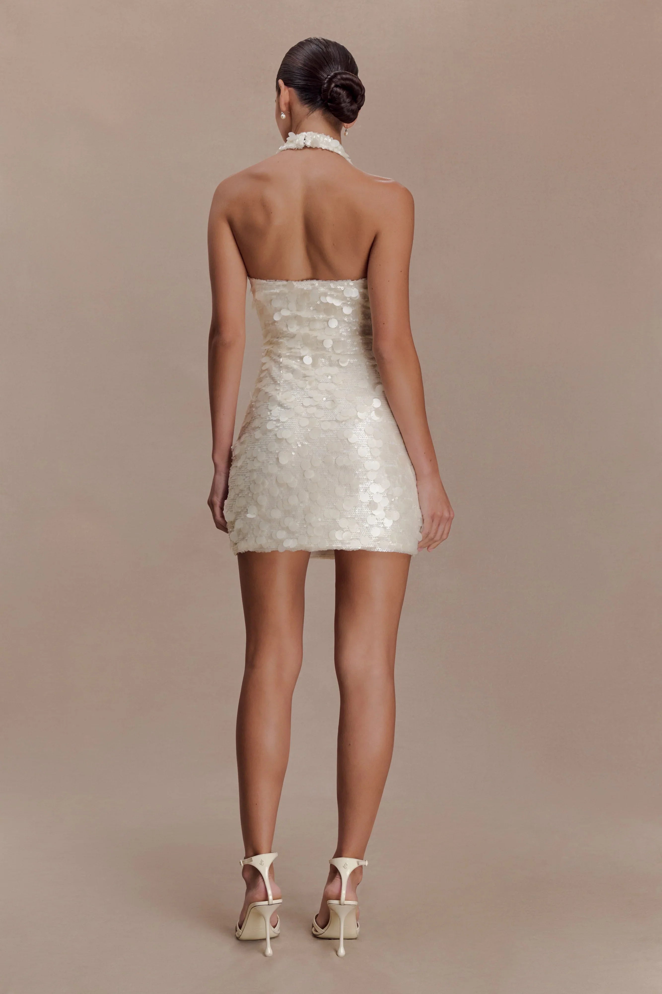 Caralee Sequin Halter Mini Dress Ivory