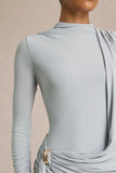Melissa Blue Long Sleeve Wrap Maxi Dress With Draped Detailing