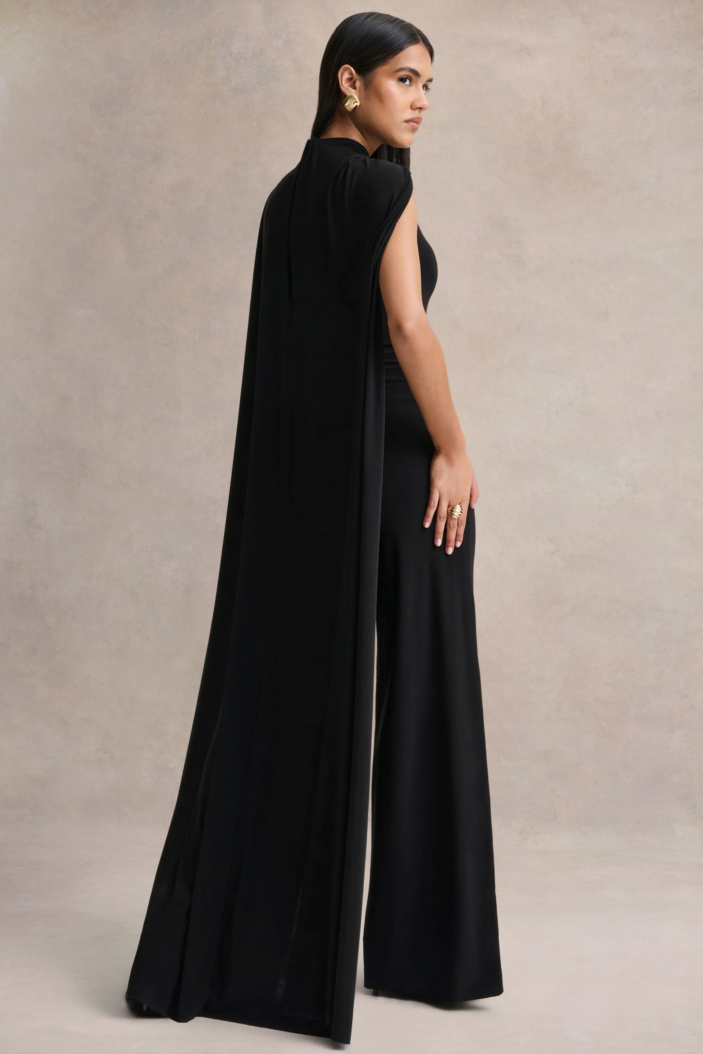 Seema Black High Neck Jumpsuit With Cape