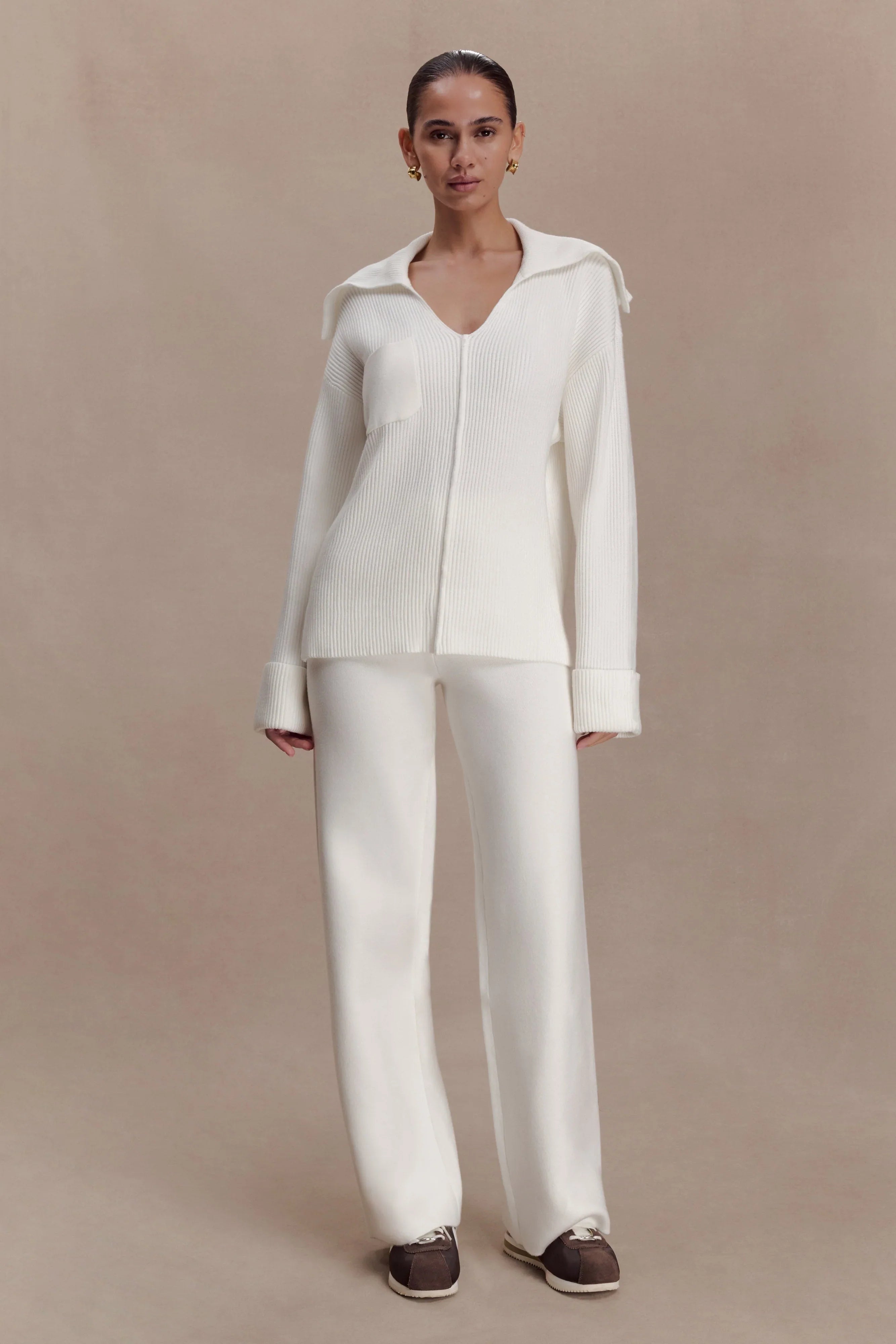 Kerrymae Straight Leg Knit Pants Off White