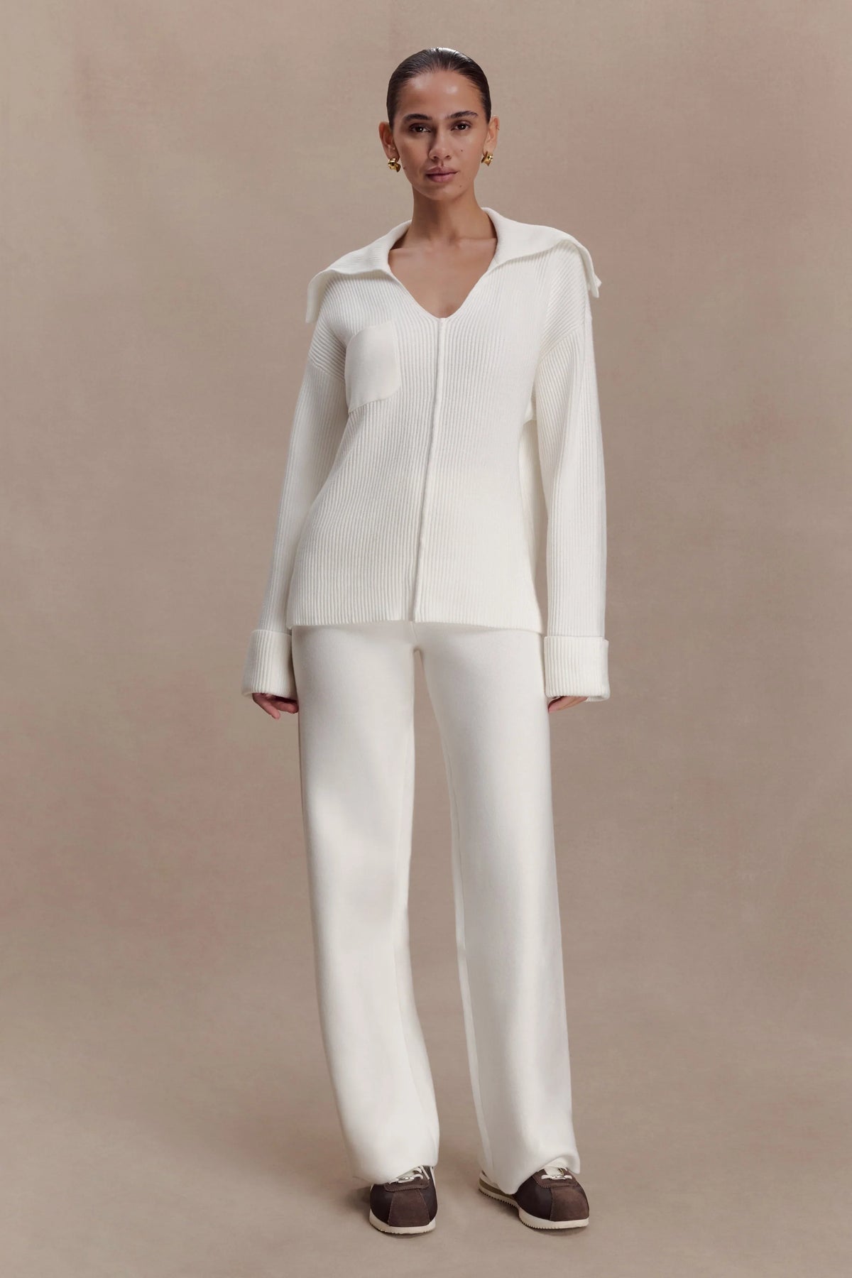 Kerrymae Straight Leg Knit Pants Off White