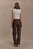 Theo Faux Leather Mid Rise Pants Dark Chocolate