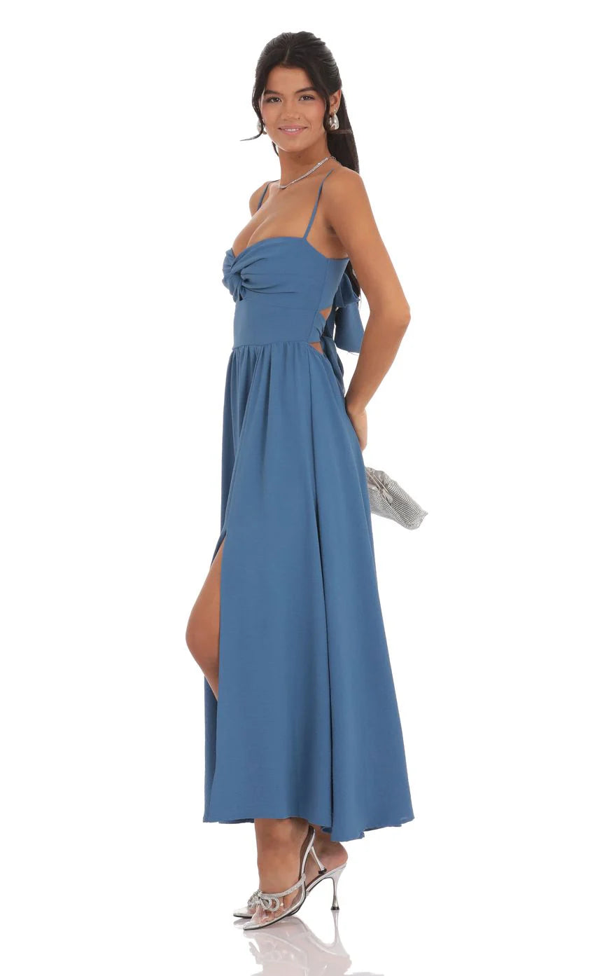 Front Twist Midi Dress in Slate Blue