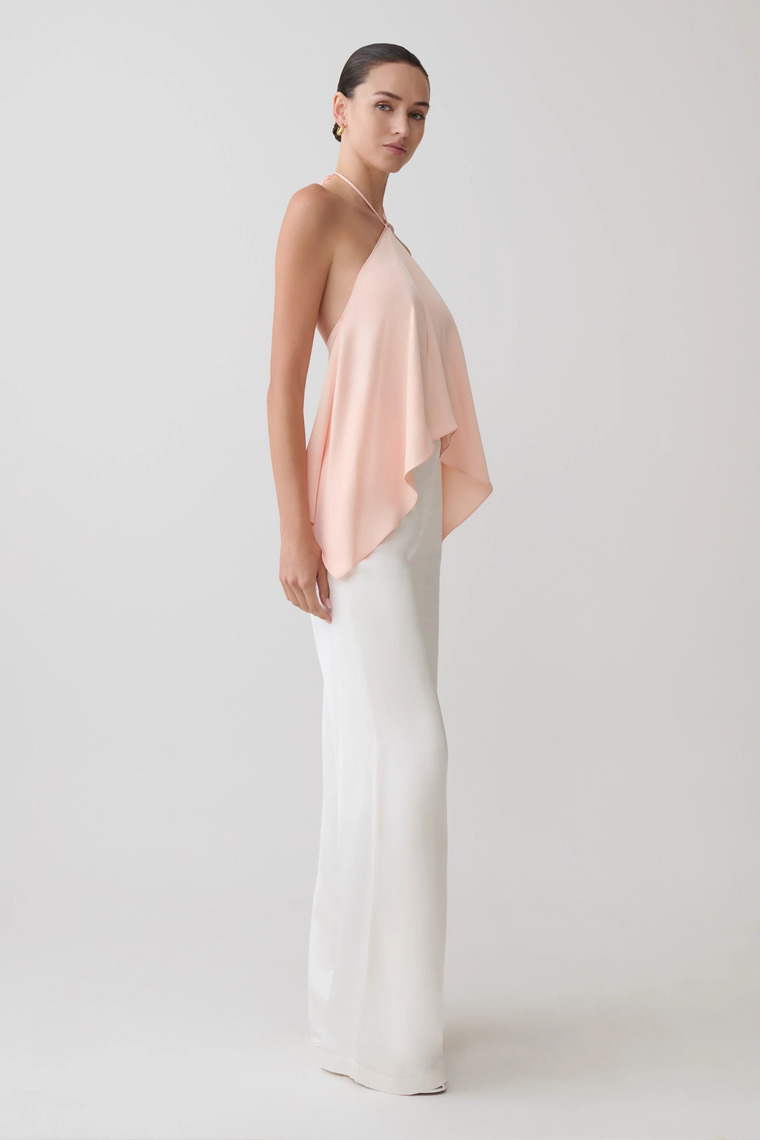 Adelaide Draped Satin Halter Top Peach