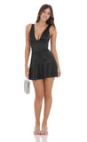 Satin V Neck Corset Dress in Black