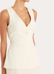 Cream Tie Belt Detail Button Waistcoat