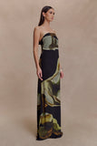 Amaya Strapless Chiffon Maxi Dress Green Fluid Reverie Print