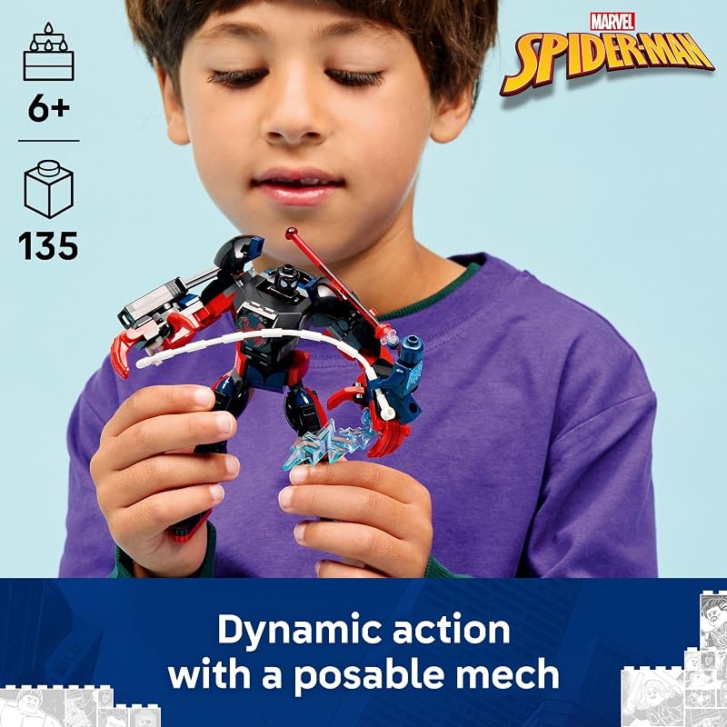 LEGO Marvel Miles Morales Mech vs Spider Man 2099 Building Toy for Boys Girls Poseable Super Hero Mech 2 Marvel Minifigures for Kids Fans Ages 6 Gift Idea for Birthdays 76337