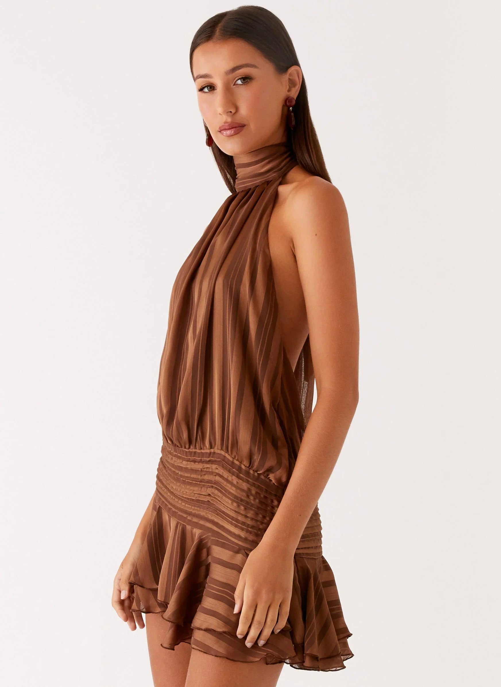 Willow Chiffon Mini Dress Chocolate