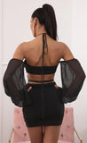 Off the Shoulder Two Piece Long Sleeve Set in Black