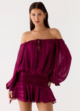 Eira Balloon Sleeve Mini Dress Plum
