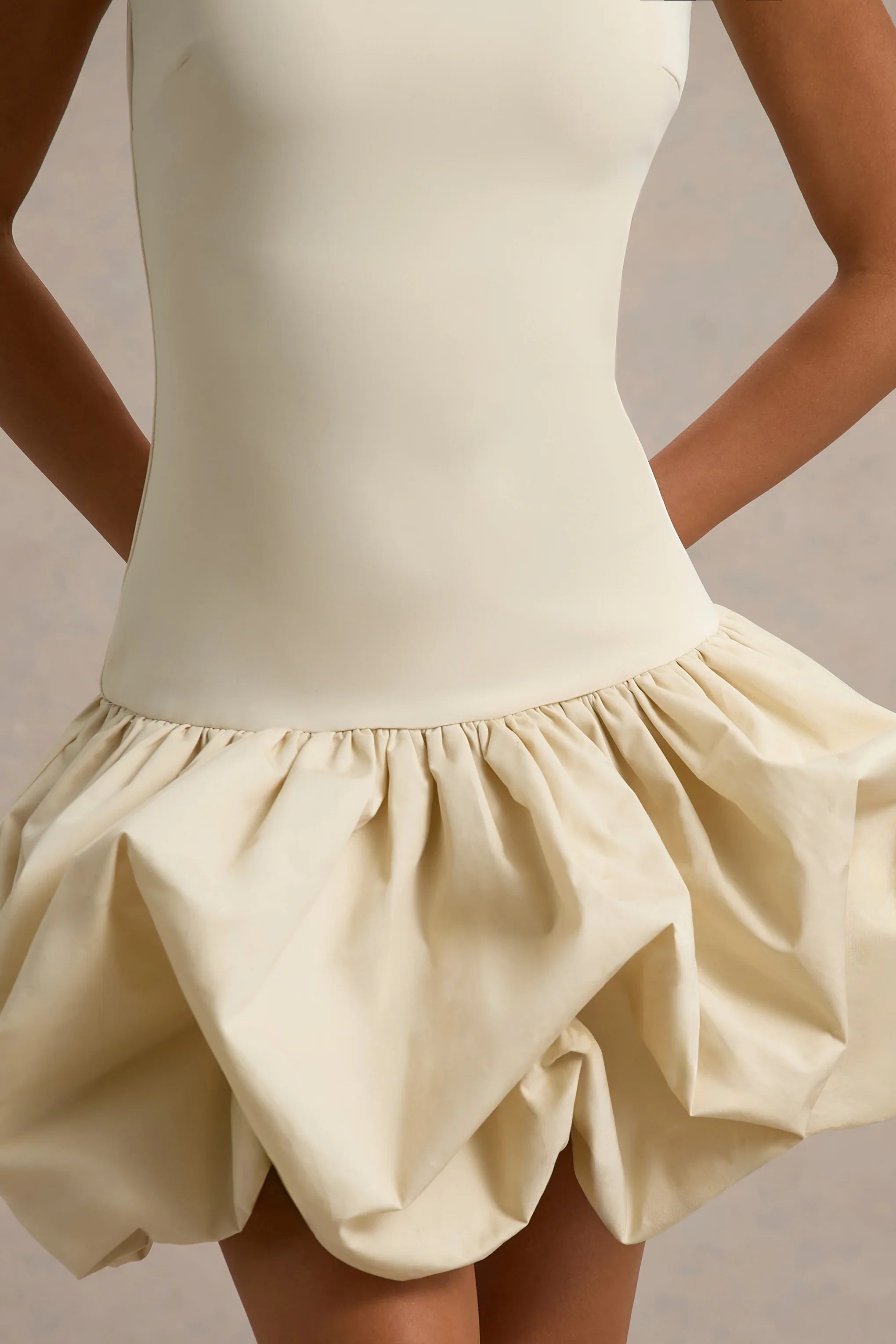 Tamie Stone Boat Neck Ruffled Mini Dress