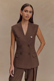 Penelope Suiting Sleeveless Blazer Chocolate