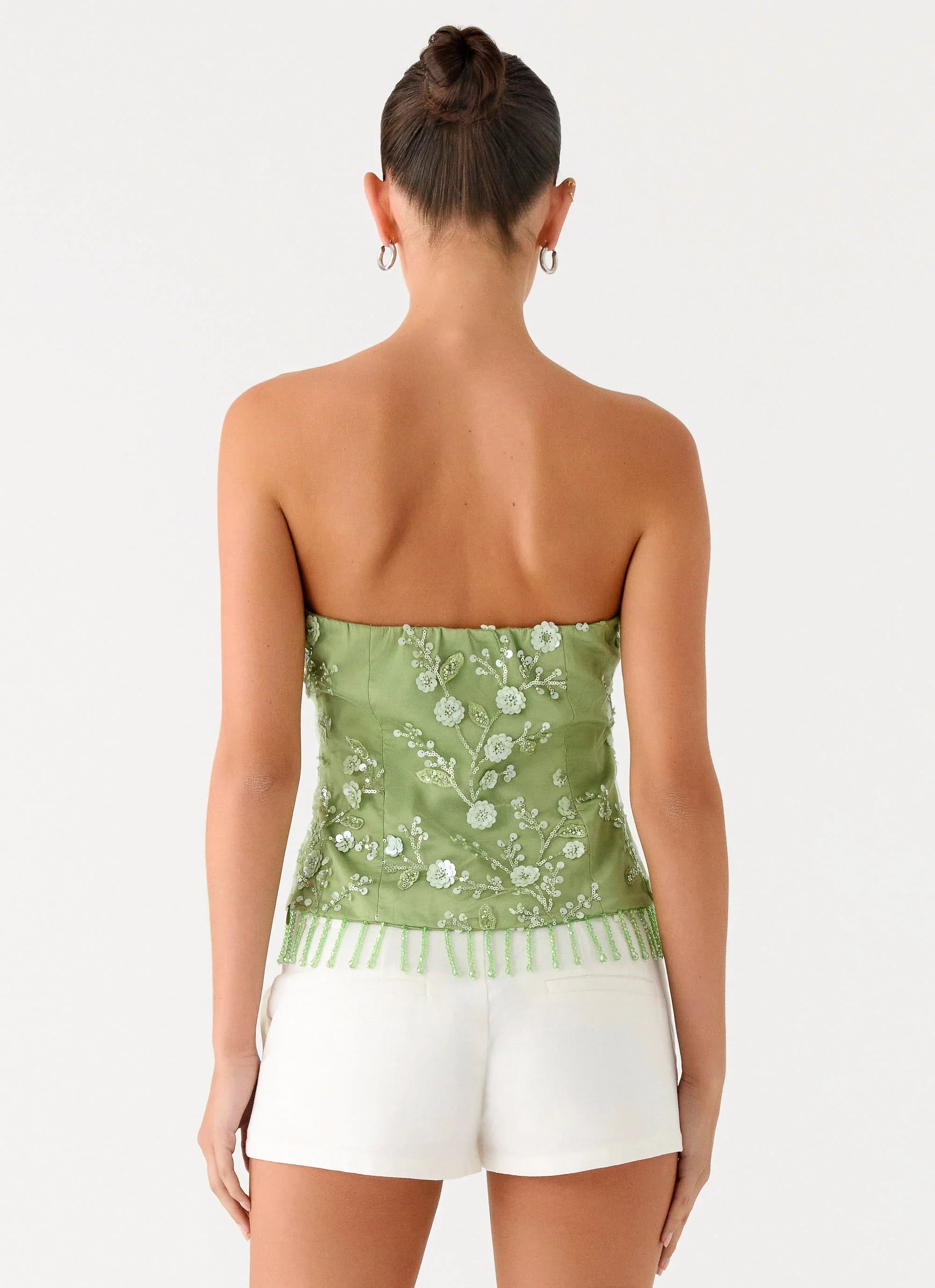 Sea Garden Beaded Strapless Top Green