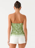 Sea Garden Beaded Strapless Top Green