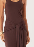 Chocolate Halterneck Belt Detail Maxi Dress