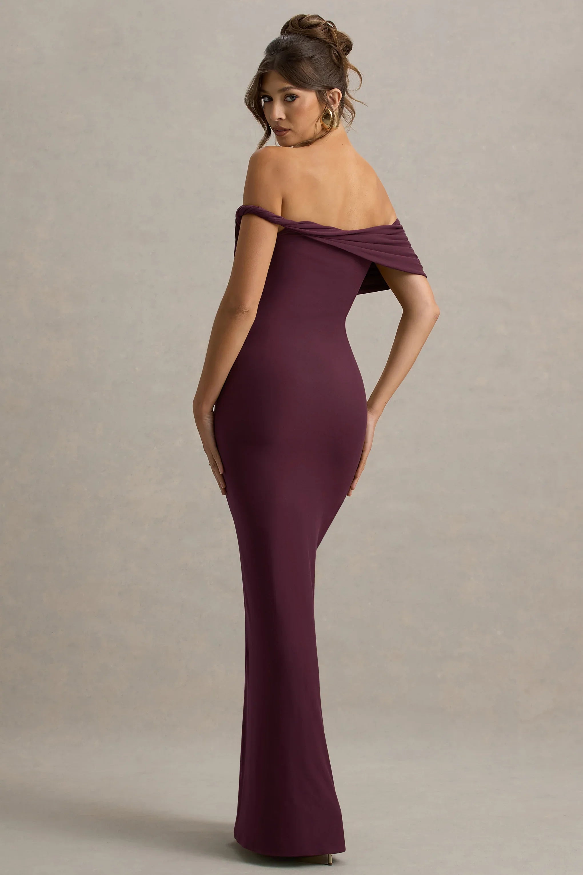 Melika Burgundy Twisted Bardot Maxi Dress