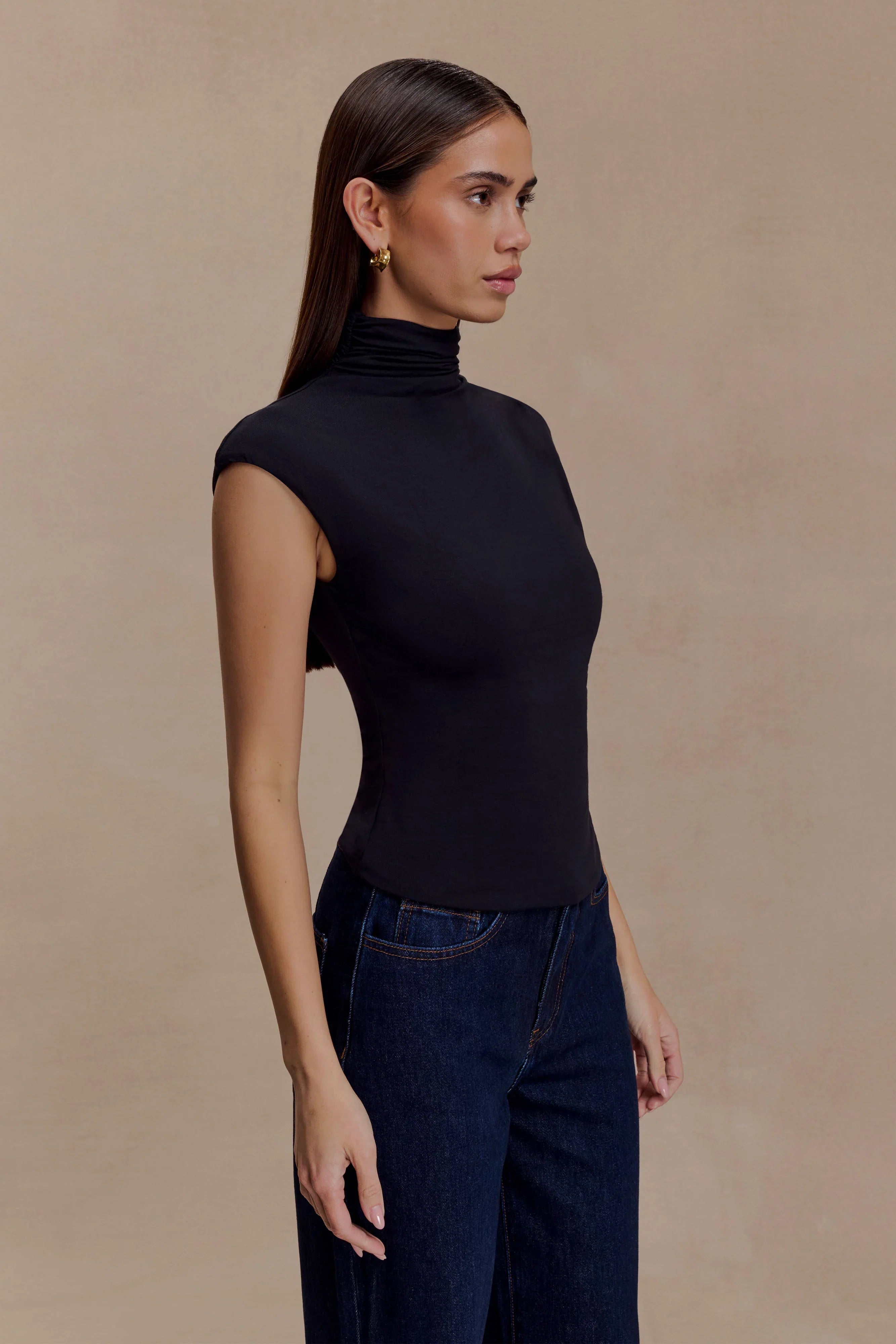 Freesia High Neck Sleeveless Top Black