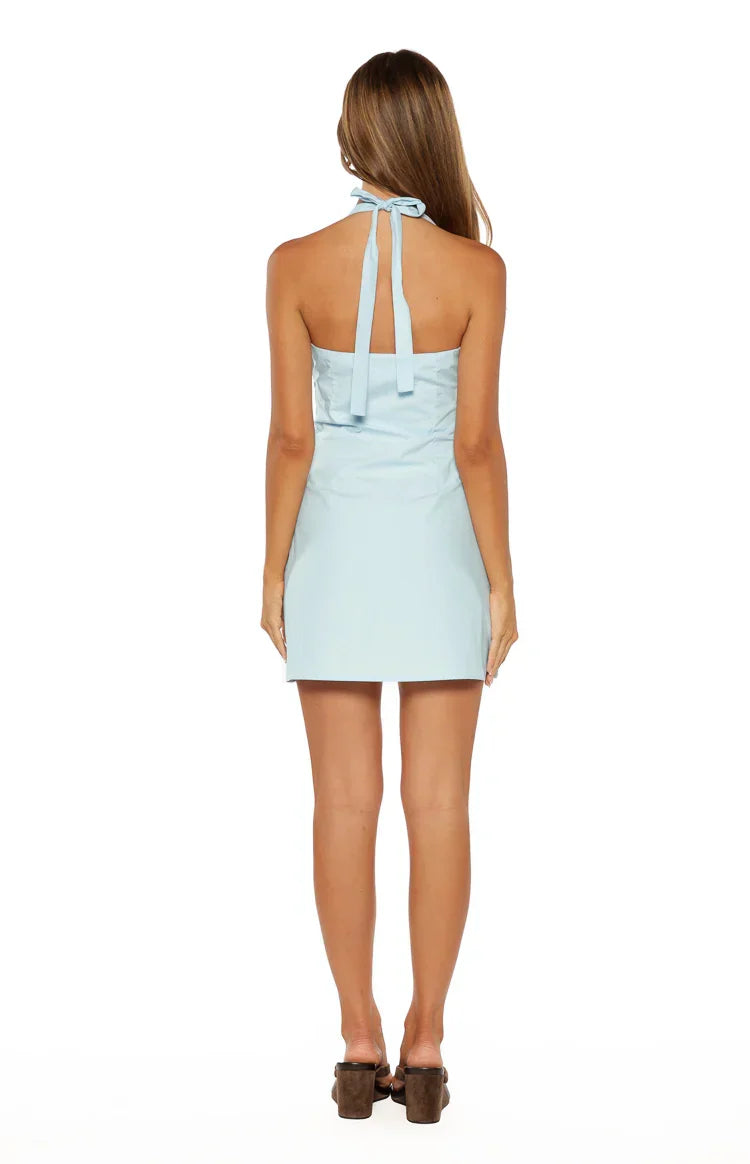 Geni Blue Halter Neck Mini Dress