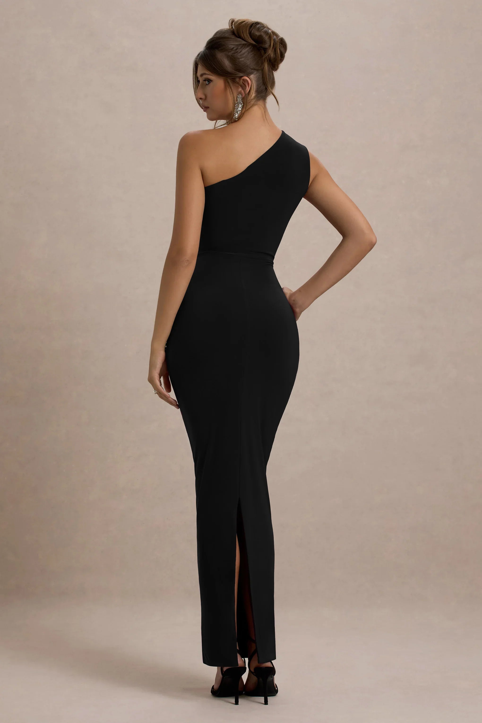 Dalarie Black One Shoulder Gathered Maxi Dress