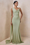 Kenza Mint Asymmetric Neck Maxi Dress With Scarf Detail