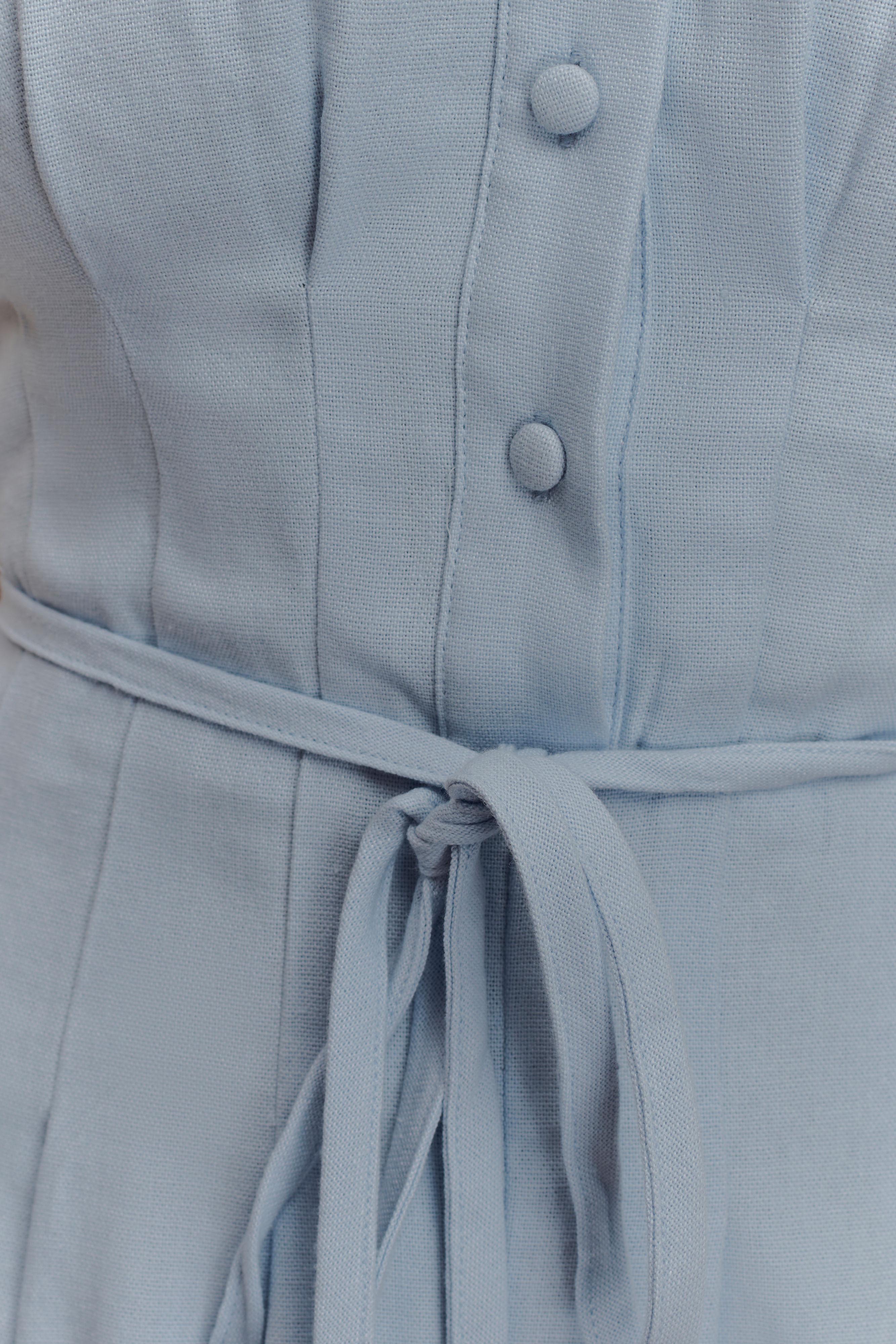 Aysha Buttoned Linen Midi Dress Cornflower Blue