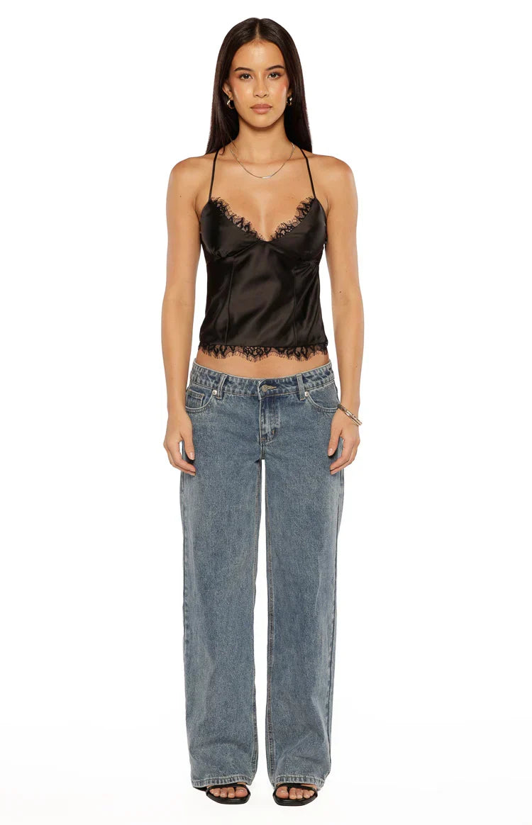 Kai Black Lace Trim Cami Top