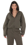 Cropped Cinch Waist Hoodie in Olive Green