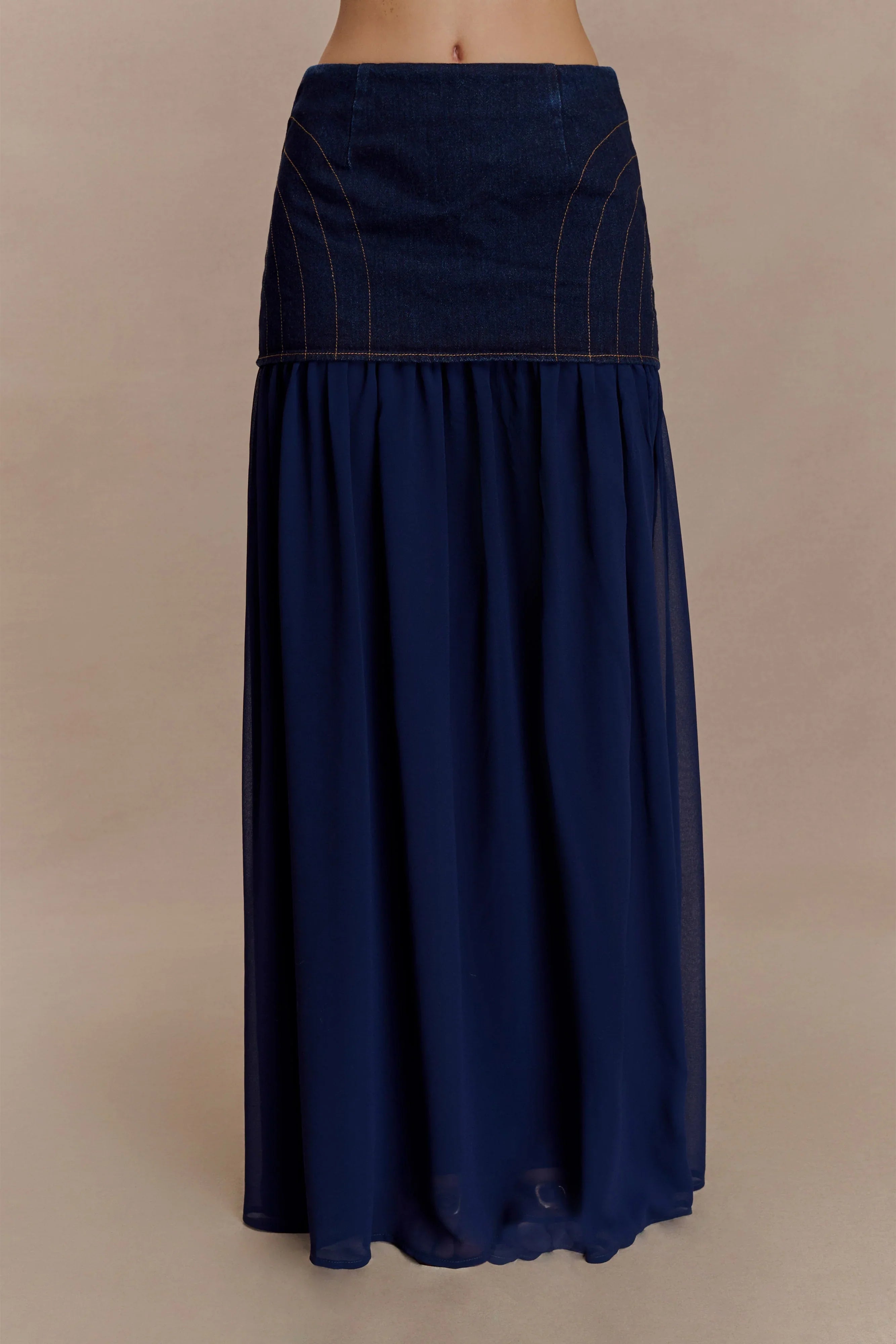 Tully Chiffon Denim Maxi Skirt Indigo Blue