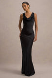 Alesso Black Satin Cowl Neck Slip Maxi Dress