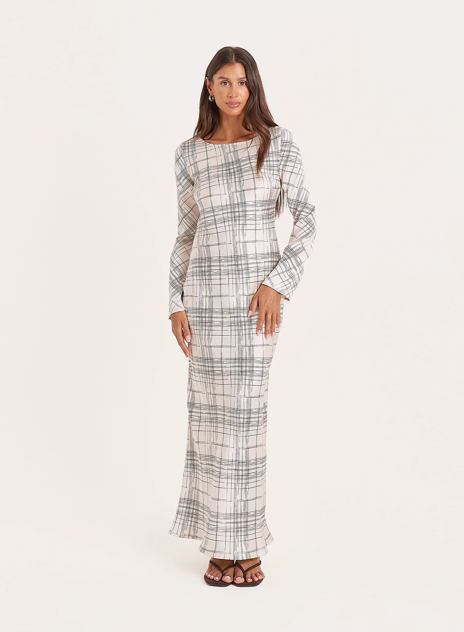 White Check Scoop Back Maxi Dress