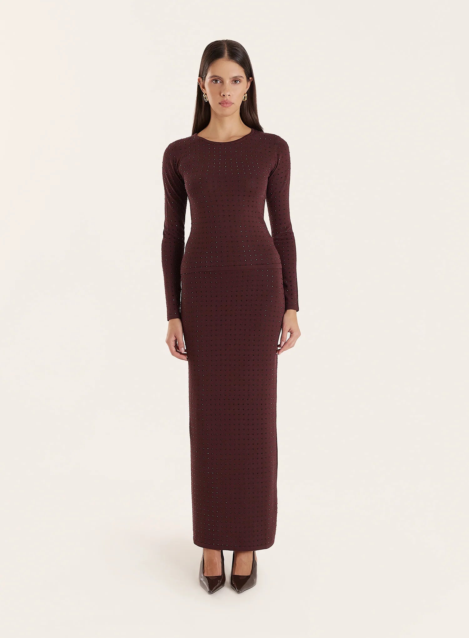 Chocolate Knitted Embellished Maxi Skirt