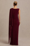 Cristina Burgundy Slashed Neck Maternity Maxi Dress With Cape Sleeve
