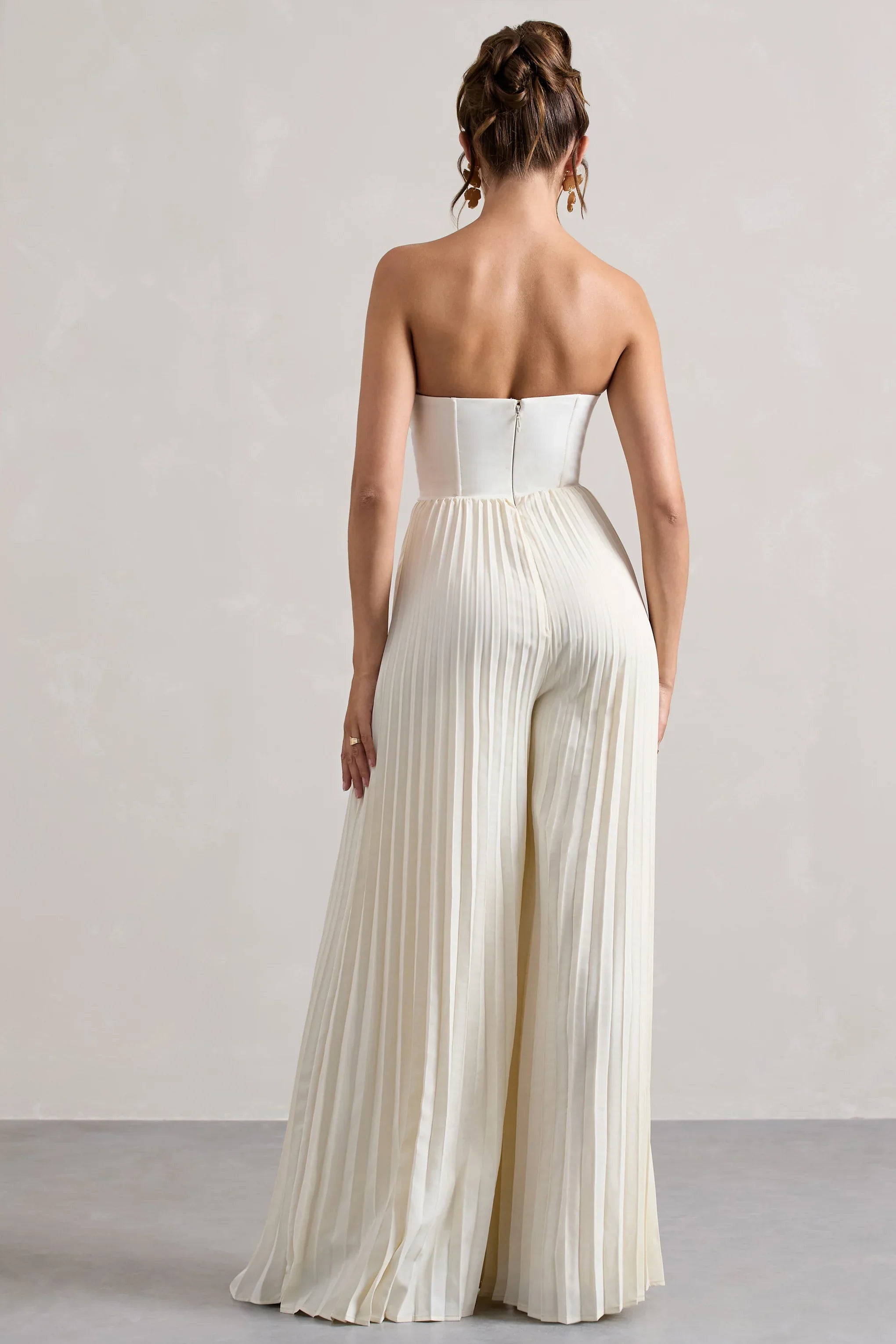Lorelai Cream Corset Plisse Wide Leg Jumpsuit
