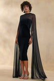 Filippa Black Crew Neck Midi Dress With Sheer Cape Sleeves