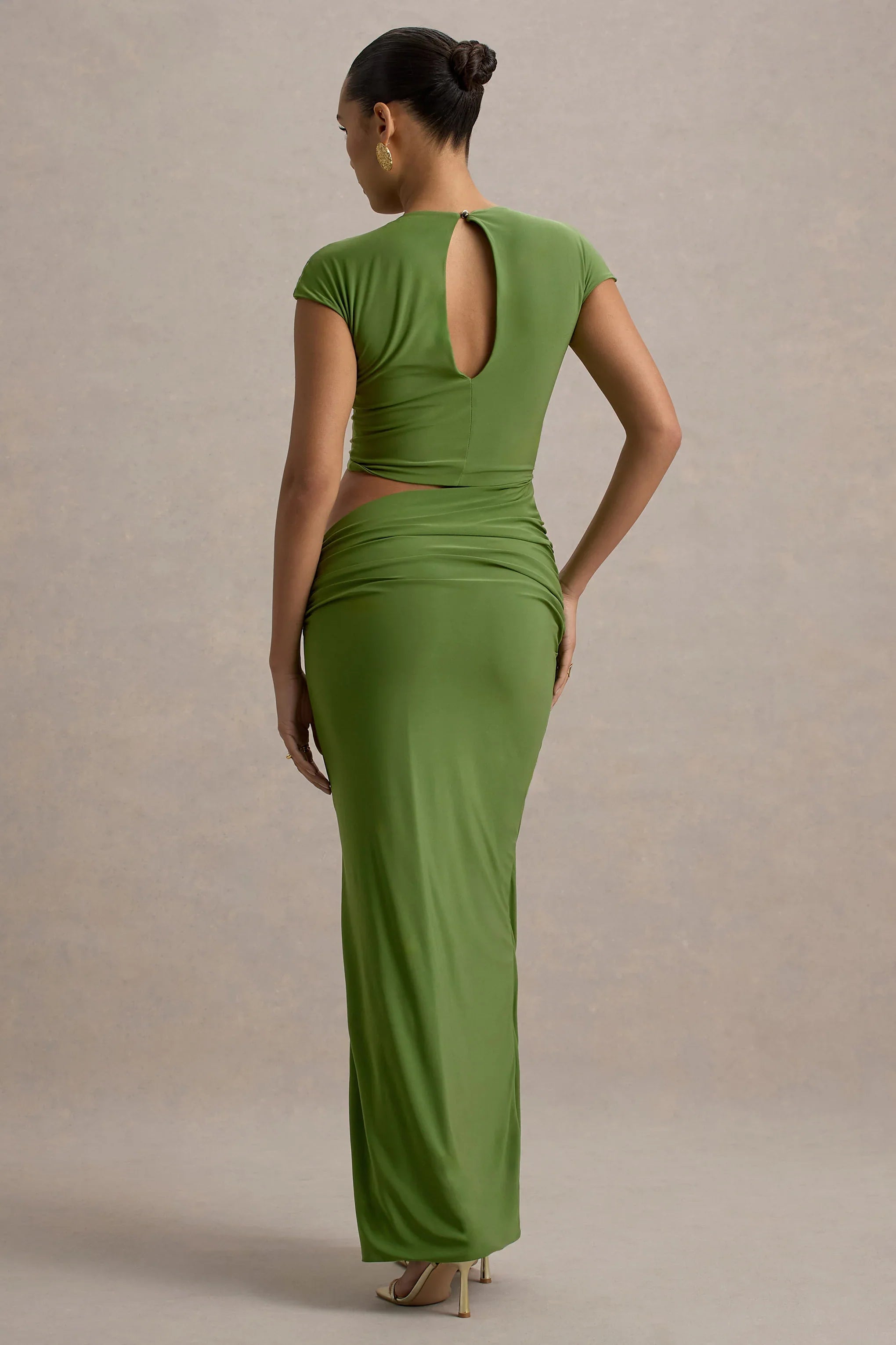 Pia Green Short Sleeve Maxi Dress With Cut Out