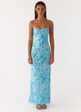 Bright Lights Beaded Maxi Dress Blue