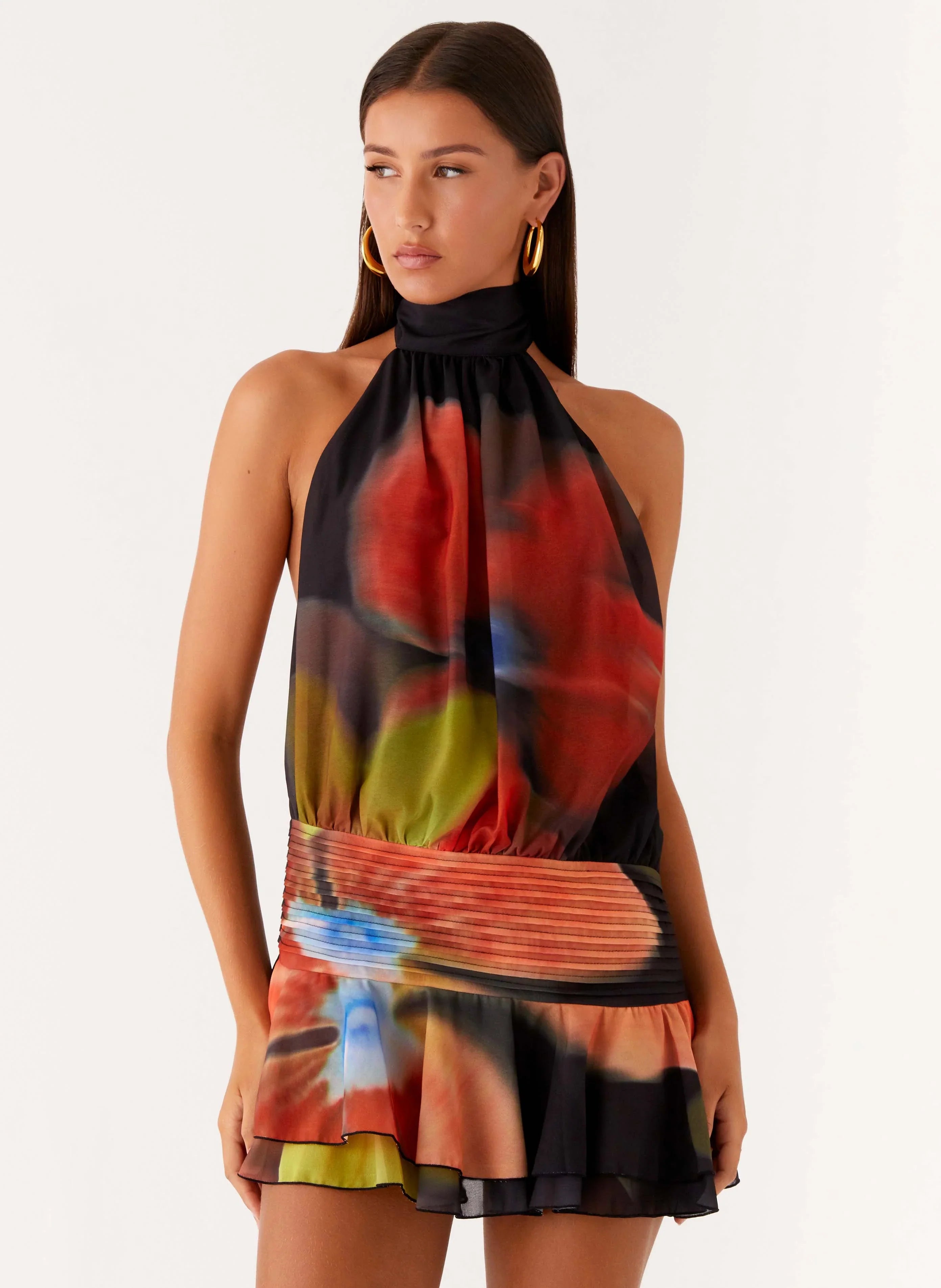 Willow Chiffon Mini Dress Moody Floral